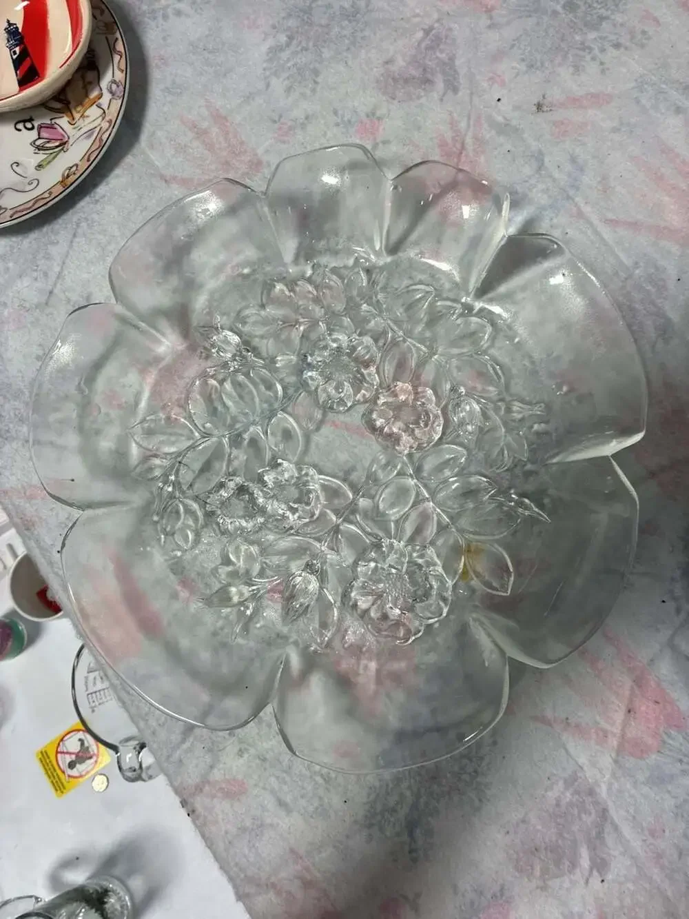 Mikasa Bianca Rosella Frosted and Clear Crystal Glass Floral Serving Bowl